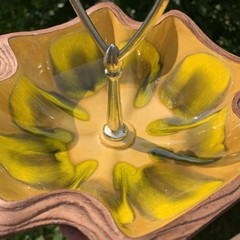 Vtg Sequoia Ware Nut Candy Dish #710 Drip Glaze Gold Tone Handle ***READ***