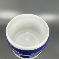 1970s Porsgrund Norway Porcelain Covered Candy Dish Jar Blue White Container VTG