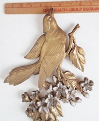 Vintage Syroco Bird Plaque with Dogwood Flowers Wall Art Decor Gold Tone