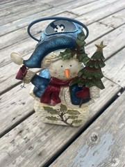 Home Interiors Metal Snowman Votive Lantern Christmas Candle Holder 10 Inch