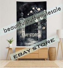 Dark Cemetery Wall Hanging Tapestry Gothic Floral Scene 39X59 in