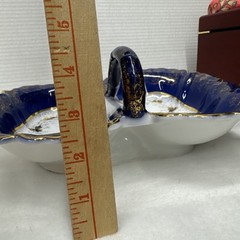 AntiqueGermany Shell Design White, Blue & Gold Divided Handled Serving Dish READ
