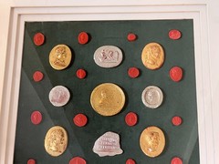 Grand Tour Neoclassical Gilded & Red Plaster Intaglio Set in Silvered Frame