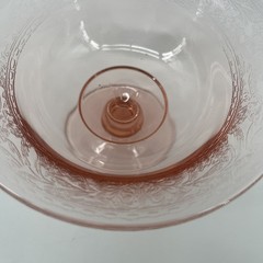 Pink Depression Glass Etching on Rim Pedestal/Footed Compote Candy/Dessert Dish