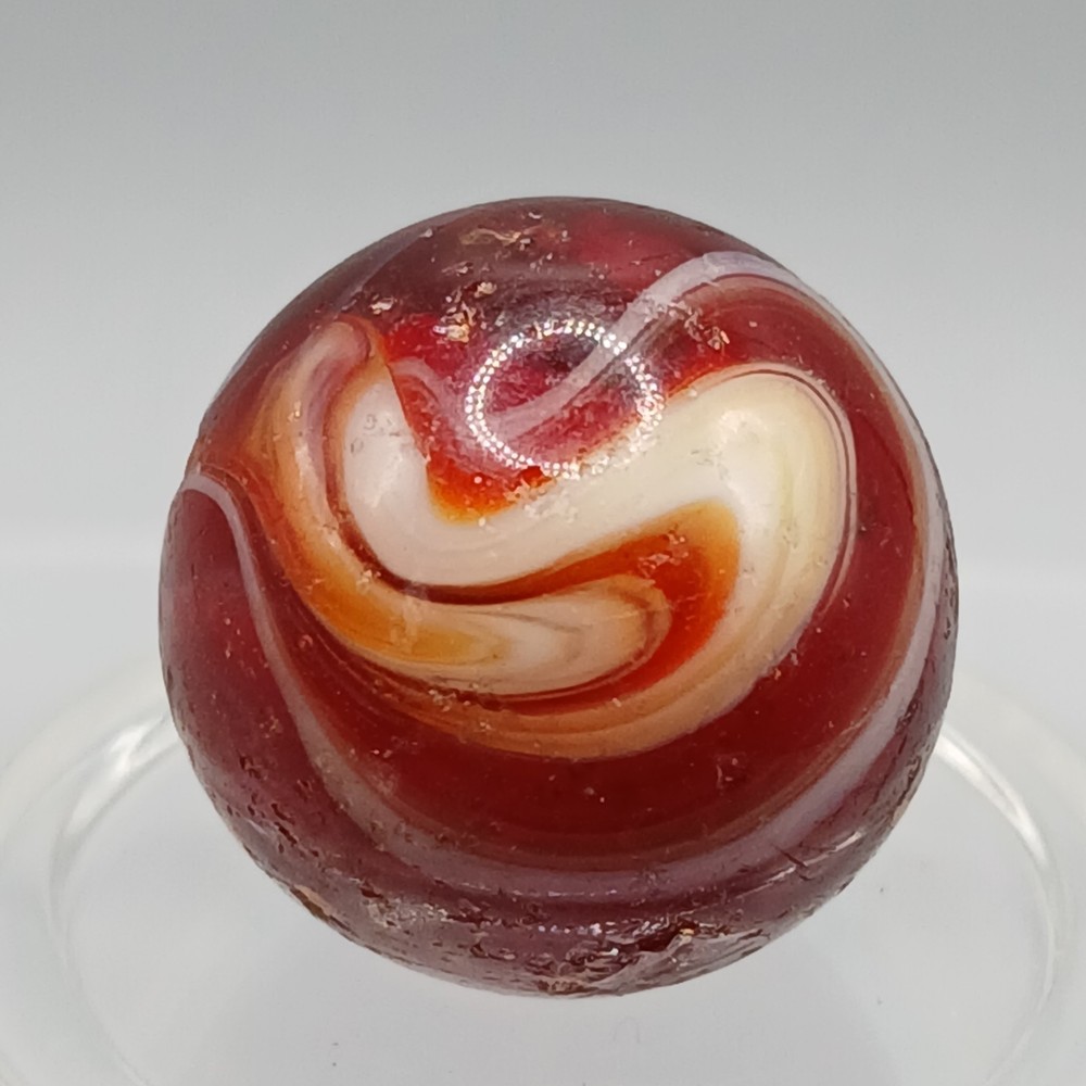 .65″ Vintage CAC Christensen Peltier Akro Red Slag Swirl Marble- #Q107