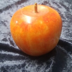 Antique Italian? Alabaster Stone Fruit Marble Red Yellow Apple Great Wood Stem