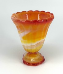 GLOWS Vintage Akro Agate Imperial Orange & White Slag Cadmium Toothpick Holder
