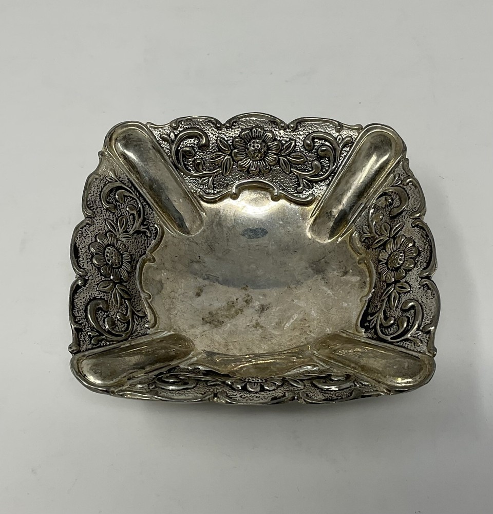Davco Silver Ltd Footed Ornate Trinket Dish 4″ Silver Plated Victorian Vintage