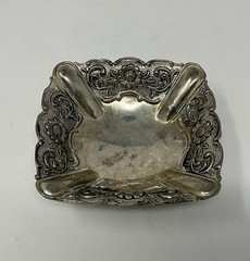Davco Silver Ltd Footed Ornate Trinket Dish 4″ Silver Plated Victorian Vintage