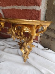 ANTIQUE VINTAGE ITALY FLORENTINE ROCOCO CARVED WOOD GOLD GILT WALL SHELF SET