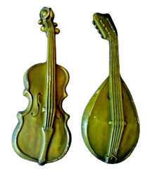 VINTAGE “ROYAL” CAST METAL VIOLIN & MANDOLIN OLIVE GREEN WALL DECOR HANGING 18″