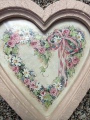 Vintage HOMCO 9837 Pink Heart Floral Wall Plaques Set of 2 Barbara Mock