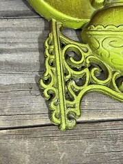 AS-IS Vtg HODA Wall Hanging Lamp Bellows Cast Aluminum Green Decor Hoda Lot 2
