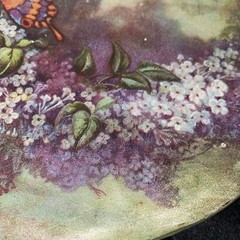 Vtg/antique deco copper Victorian hand painted tin Round advertising butterfly