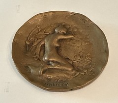 ANTIQUE 1923 “MODESTY” BRONZE PICTORIAL TRINKET SAUCER MEDAL FRENCH ART NOUVEAU
