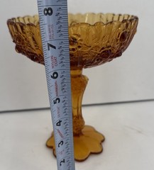 Vintage Fenton Rose Amber Footed Pedestal Glass Compote Candy Dish Trinket Bowl
