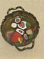 Art Enamel Millefiori on Copper Multicolor Miniature Trinket Tray Signed