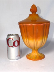 LE Smith Orange Slag Glass Covered Pedestal Candy Dish Compote With Lid Vintage