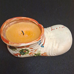 Ceramic Boot-Shaped Candle Holder, White Multicolor Floral Decoration