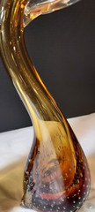 Unique Pair of Murano Hand Blown Swans/Ducks in Amber Tones and Bubbled Design