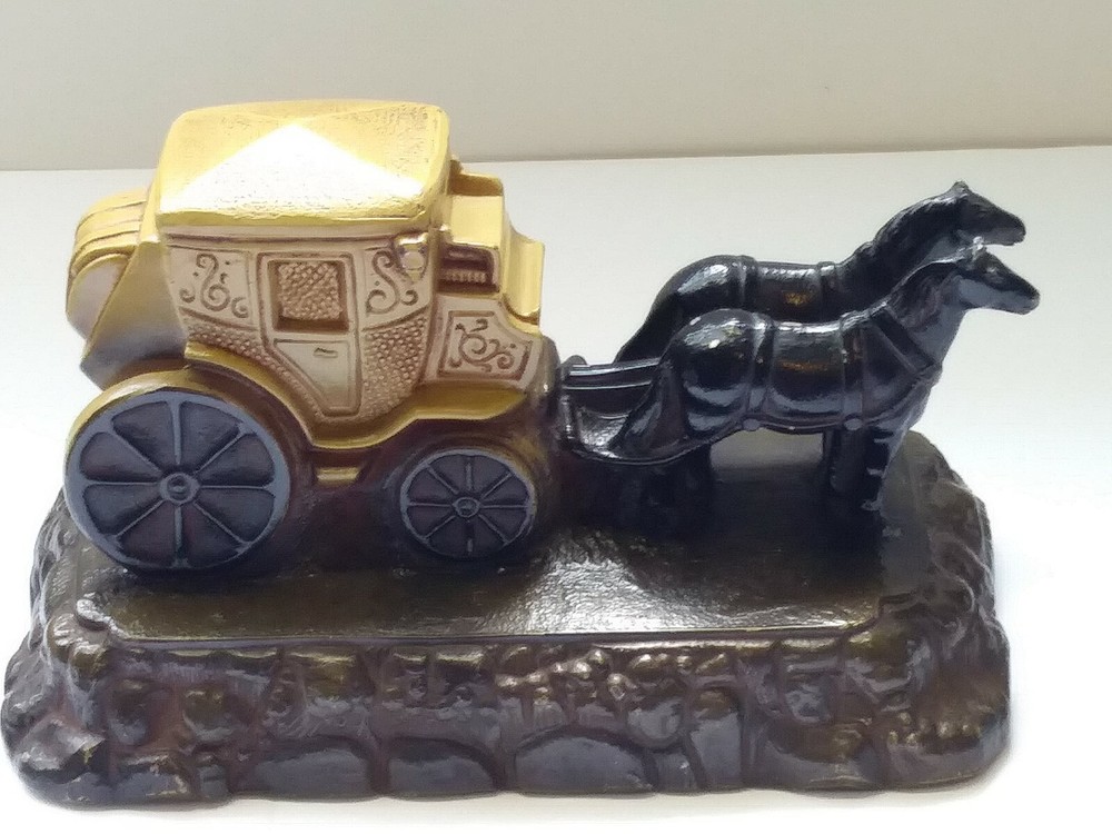 Vintage Painted Cast Aluminum Horses & Stagecoach Bookend Doorstop Carriage