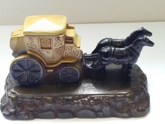 Vintage Painted Cast Aluminum Horses & Stagecoach Bookend Doorstop Carriage