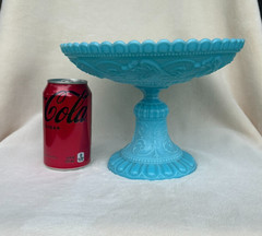 Opaline Blue Milk Glass Portieux Vallerysthal PV Griffin Phoenix Dragon Compote