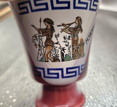 Pythagorean cup Mycenae (translation) ancient Greece city, heavy rare design vtg