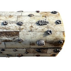 Rare Bone Tile Vintage Metal Embellishments 9 x 3 Artisan Trinket Box India