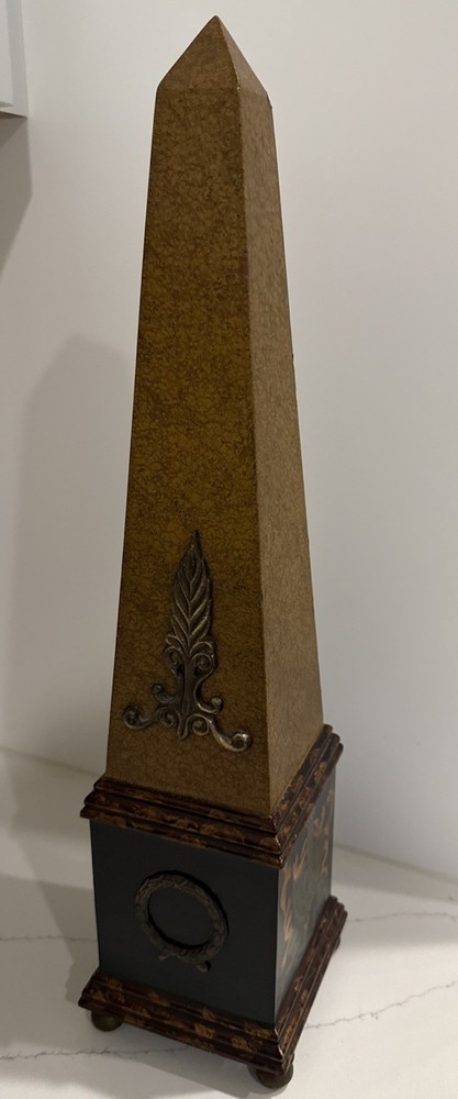 Vintage Neoclassical Style Brass Composition and Partial Ebonized Table Obelisk