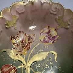 GDA Antique France Porcelain Limoges Hand Painted Tulips Green Gold Art Nouveau