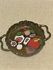 Art Enamel Millefiori on Copper Multicolor Miniature Trinket Tray Signed