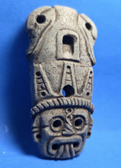 PRE-COLUMBIAN AZTEC STONE TLALOC RAIN GOD WHISTLE PENDANT