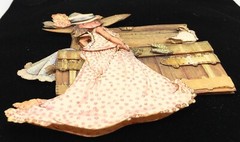 Holly Hobbie 1969 layered art playing dress up 8 X 9.5 unframed on black velvet