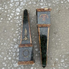 Vintage Neoclassical Green & Brass Obelisks Art Decor