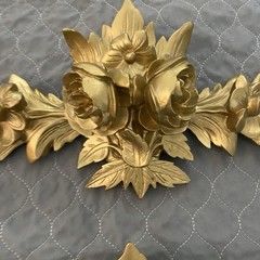 Vintage Pair Gilded Gold Carved Molded Wall Pediments Swags Heavy Floral Flowers