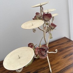 VTG Italian Toleware Tole Ware Candelabra 5 Candle Holder Roses Italy Metal