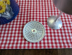 9.5″high BLUE Metal Enamaled Percolator w/SUNFLOWERS-BUTTERFLIES decals x DECOR