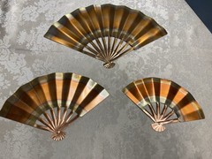 Vtg HOMCO Solid Copper Fan Plaques Set of 3 In Original Box MCM
