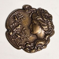 Lot of 3 Vintage Bronze Art Nouveau Repousse Medallions, About 1″ Each