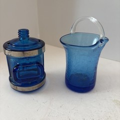 Assorted Vintage Blue And Cobalt Blue Glass Lot Of 8 See Description Below ￼