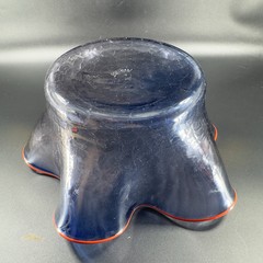 Boatman Studio Art Glass Hand Blown Bowl Dish Crackle Blue Glass Red Edges VTG