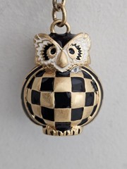 MacKenzie Childs Courtly Owl Checkered Key Chain Key Ring Black And Gold Owl