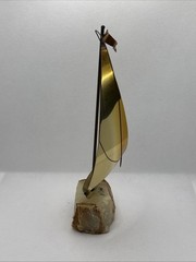 Vintage Signed John De Mott Brass Copper Sailboat Sculpture Quartz Base 9”