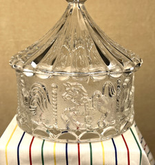 Vtg Goebel W German Lead Crystal Carousel Animals Circus Tent Covered Candy Dish