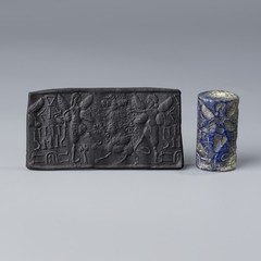 Near Eastern Achaemenid Lapis Lazuli Cylinder Seal Bead Pendant Depicting Figure