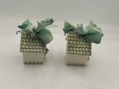 Set of 2 Collectible 2000 Mud Pie Daisy Mini Birdhouses w/Flowers & Bees