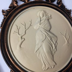 Vintage Wall Hanging Plaques Pictures Ladies Copper Color Frame Set of 2