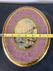 VTG Gold Gilt Italian Florentine Wood Oval Wall Picture Plaque Venice Pink Art