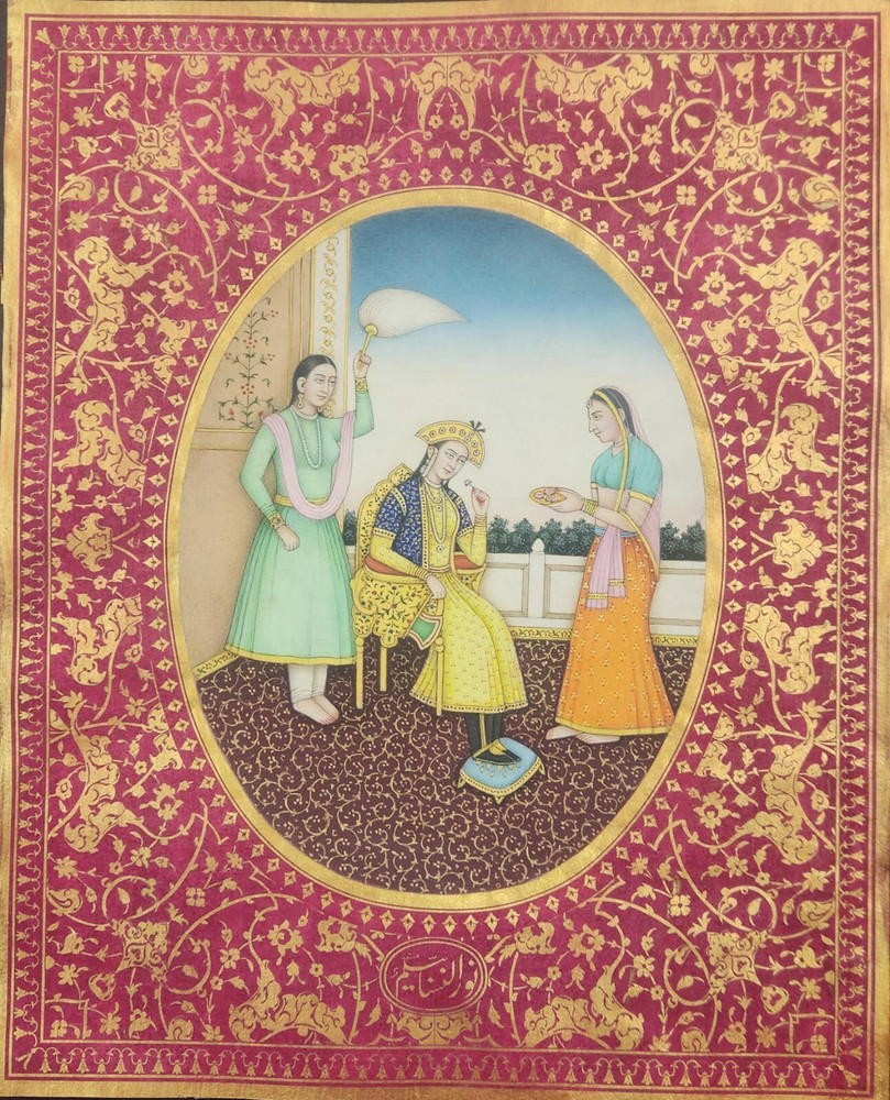 Rare Islamic handmade mughal miniature painting Of Princess Nur Un Nisa Begum
